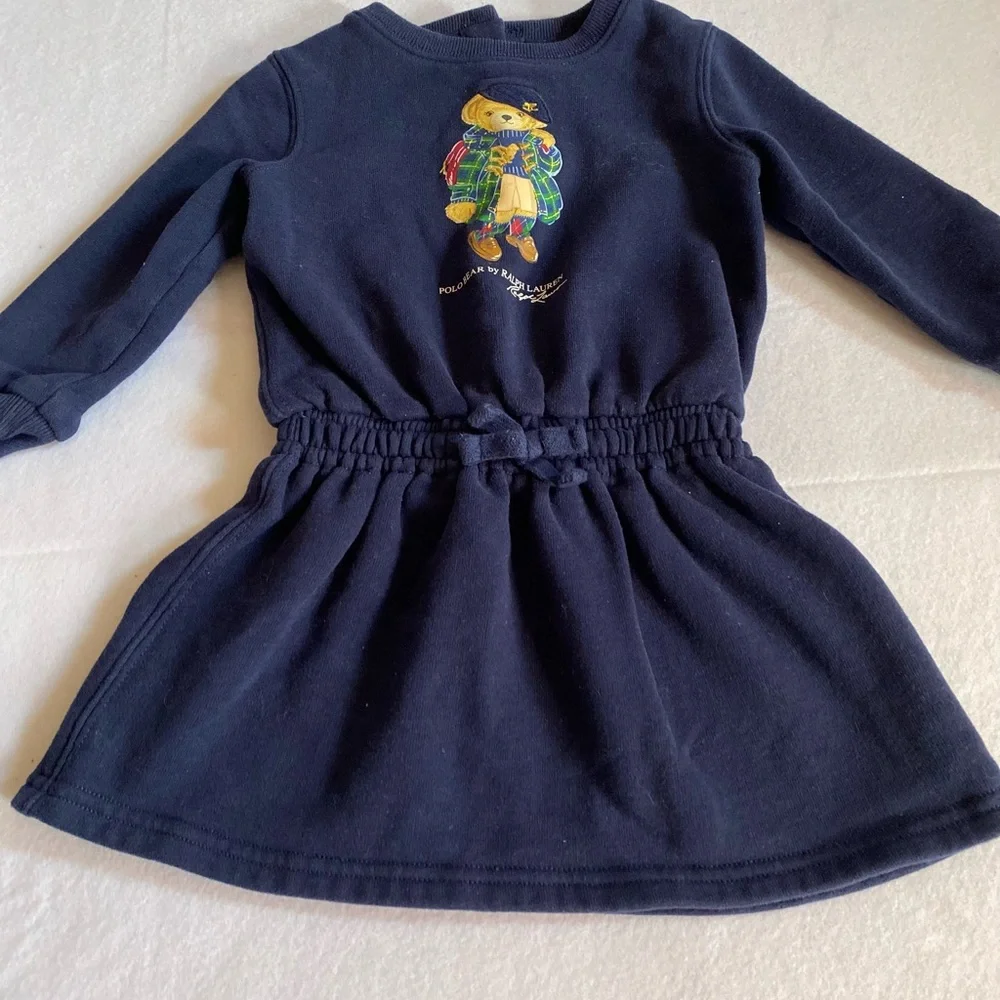 Ralph Lauren Infant Dress 12 months Navy Blue Long Sleeve  Sweat Shirt Dress